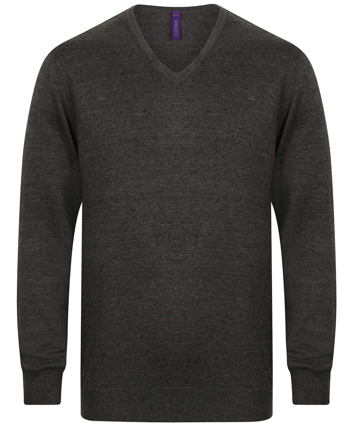 Henbury 12 Gauge V Neck Jumper HB720 - Grey Marl - Customisable Knitted Jumpers