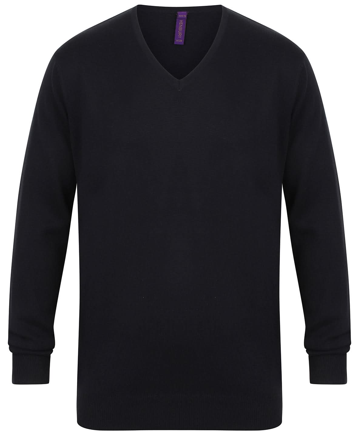 Henbury 12 Gauge V Neck Jumper HB720 - Navy - Customisable Knitted Jumpers