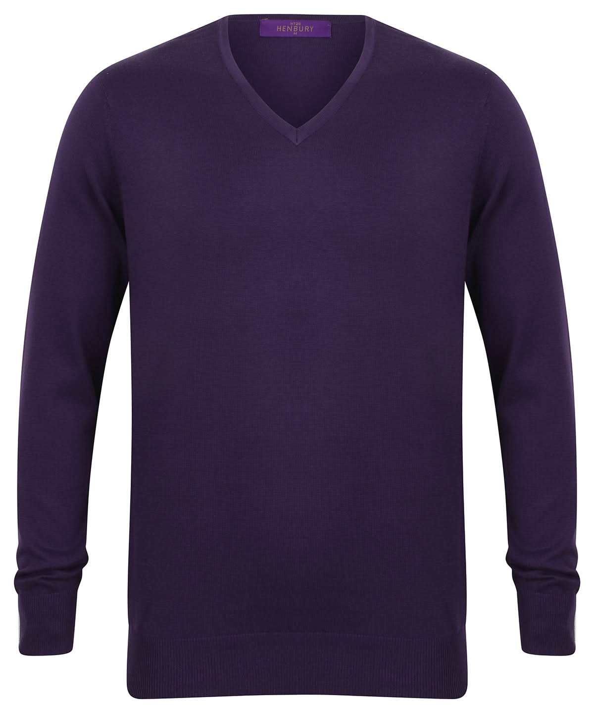 Henbury 12 Gauge V Neck Jumper HB720 - Purple - Customisable Knitted Jumpers
