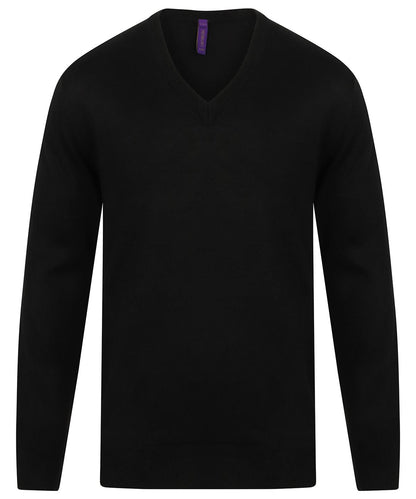 Henbury Cashmere Touch Acrylic V Neck Jumper HB760 - Navy - Customisable Knitted Jumpers