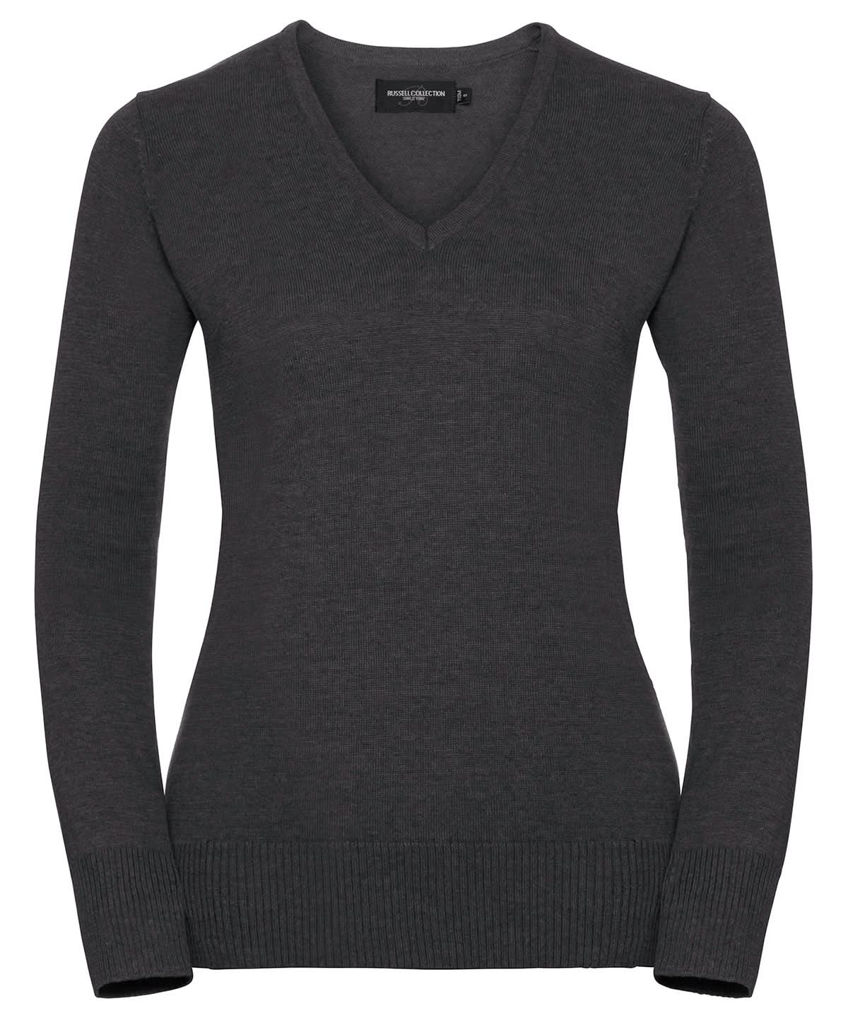 Russell Collection Womens v neck knitted sweater J710F - - Customisable Knitted Jumpers