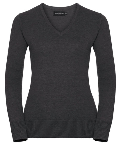 Russell Collection Womens v neck knitted sweater J710F - - Customisable Knitted Jumpers