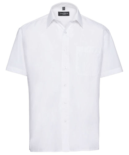 Russell Collection Short sleeve polycotton easycare poplin shirt J935M - White - Customisable Shirts