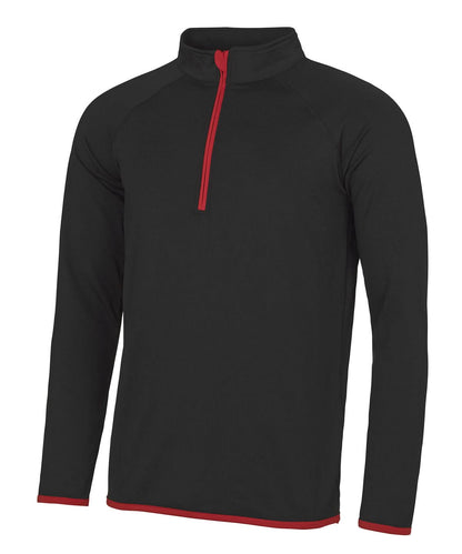 Awdis Just Cool Zip Sweatshirt JC031 - Jet Black Fire Red - Customisable Sweatshirts