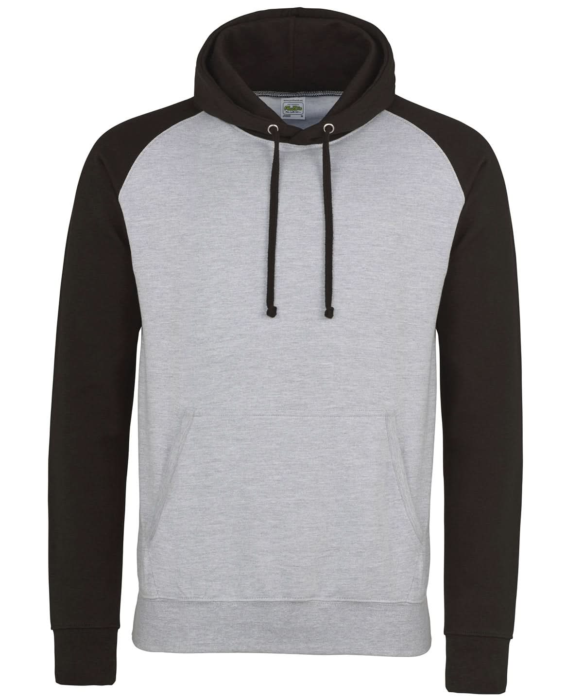AWDis Just Hoods Baseball hoodie JH009 - Heather Grey Jet Black - Customisable Hoodies