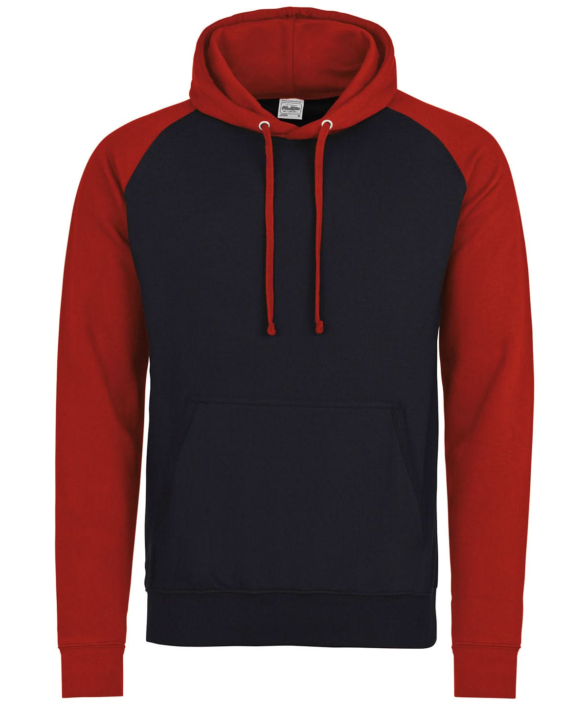 AWDis Just Hoods Baseball hoodie JH009 - Jet Black Fire Red - Customisable Hoodies