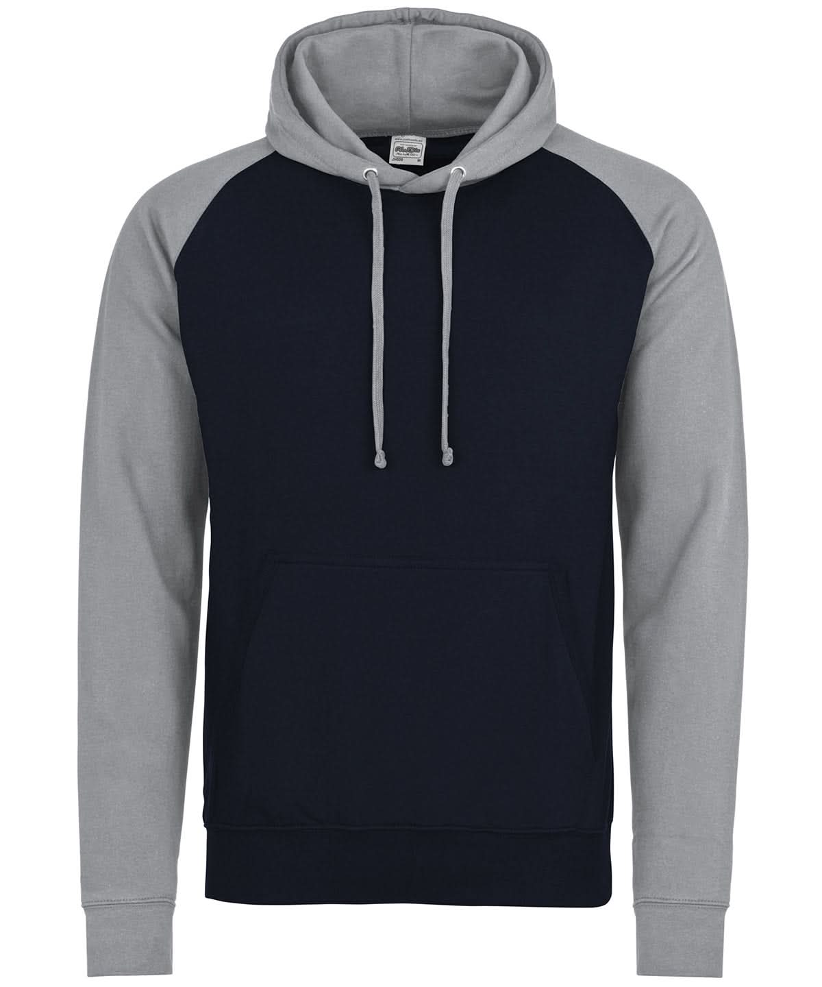 AWDis Just Hoods Baseball hoodie JH009 - Oxford Navy Heather Grey - Customisable Hoodies