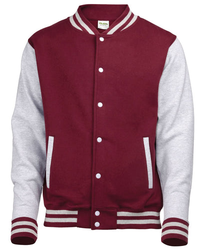 AWDis Just Hoods Varsity jacket JH043 - Burgundy Heather Grey - Customisable Jacket