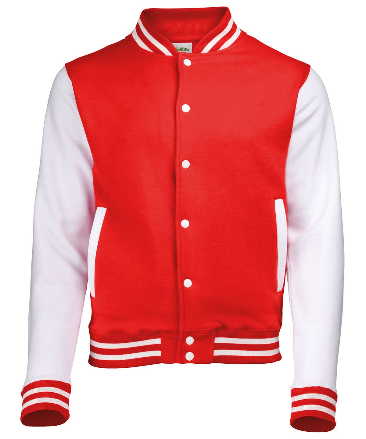AWDis Just Hoods Varsity jacket JH043 - Fire Red White - Customisable Jacket