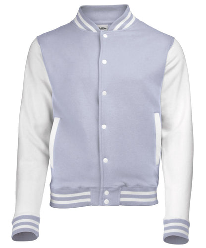 AWDis Just Hoods Varsity jacket JH043 - Heather Grey White - Customisable Jacket