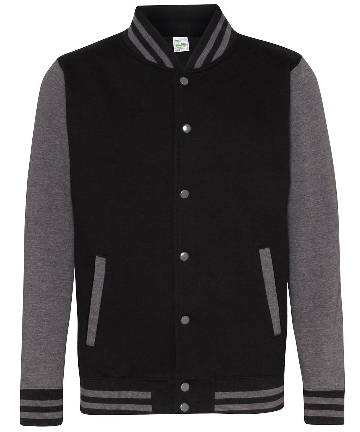 AWDis Just Hoods Varsity jacket JH043 - Jet Black Charcoal - Customisable Jacket