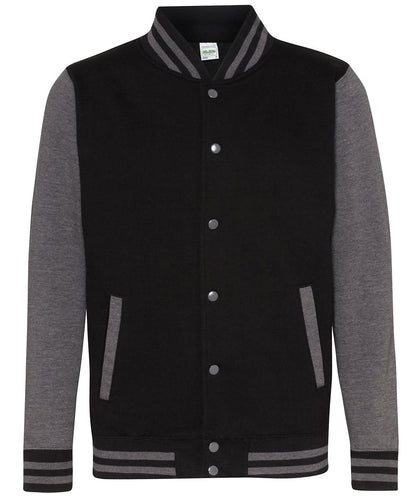 AWDis Just Hoods Varsity jacket JH043 - Jet Black Charcoal - Customisable Jacket