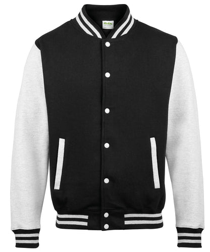 AWDis Just Hoods Varsity jacket JH043 - Jet Black Heather Grey - Customisable Jacket