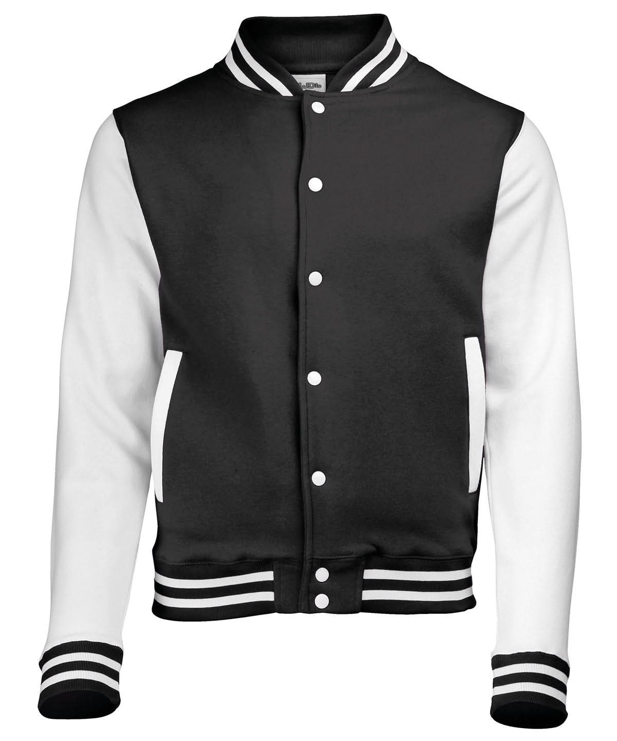 AWDis Just Hoods Varsity jacket JH043 - Jet Black White - Customisable Jacket