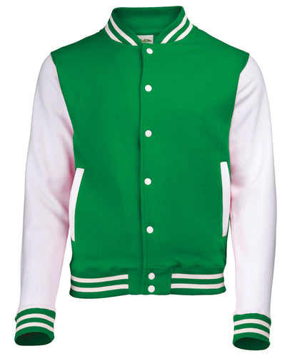 AWDis Just Hoods Varsity jacket JH043 - Kelly Green White - Customisable Jacket
