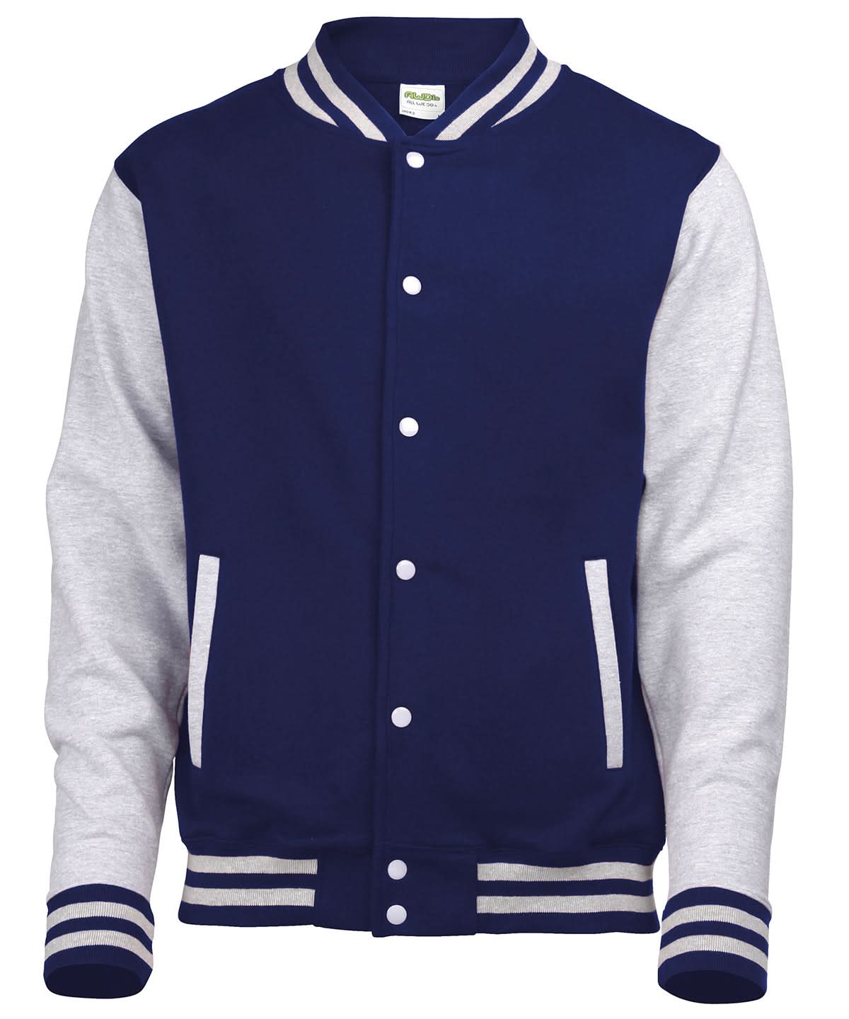 AWDis Just Hoods Varsity jacket JH043 - Oxford Navy Heather Grey - Customisable Jacket