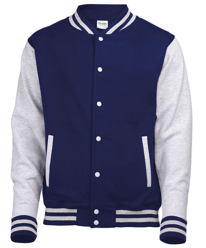 AWDis Just Hoods Varsity jacket JH043 - Oxford Navy Heather Grey - Customisable Jacket