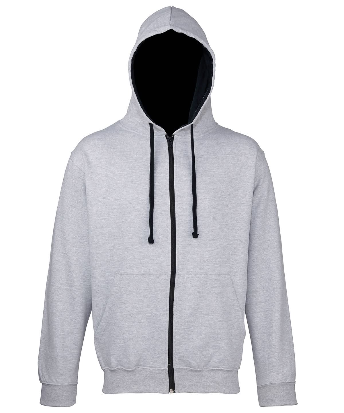 AWDis Just Hoods Varsity zoodie JH053 - Heather Grey French Navy - Customisable Hoodies