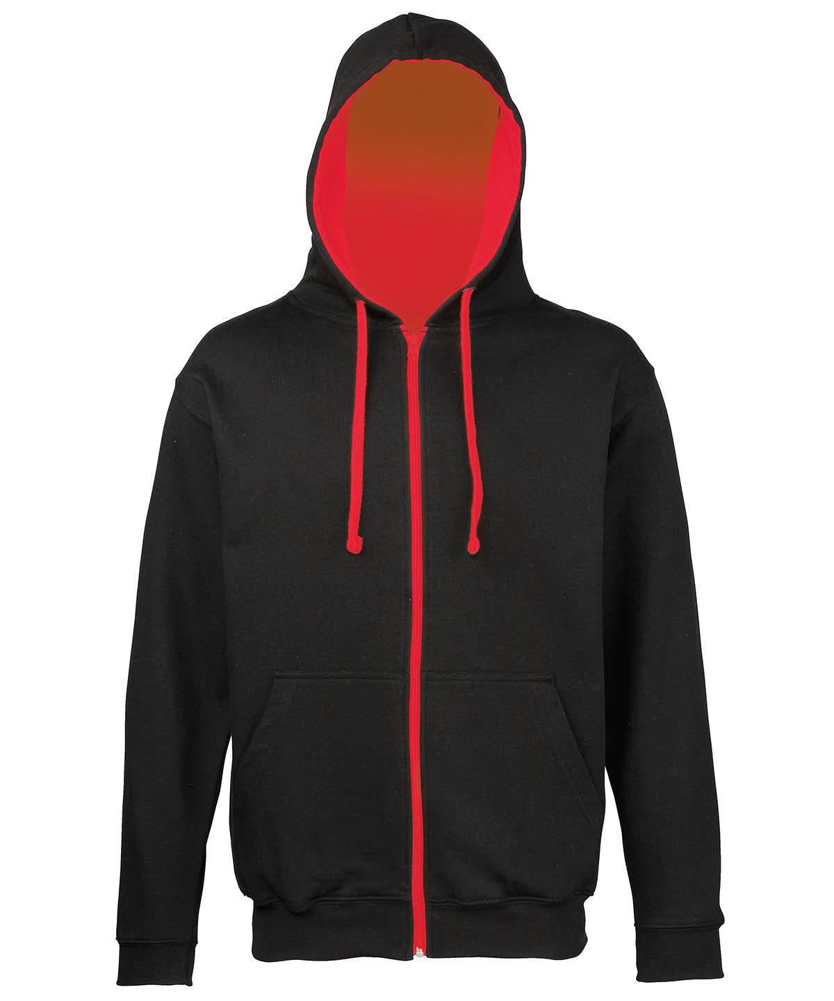 AWDis Just Hoods Varsity zoodie JH053 - Jet Black Fire Red - Customisable Hoodies