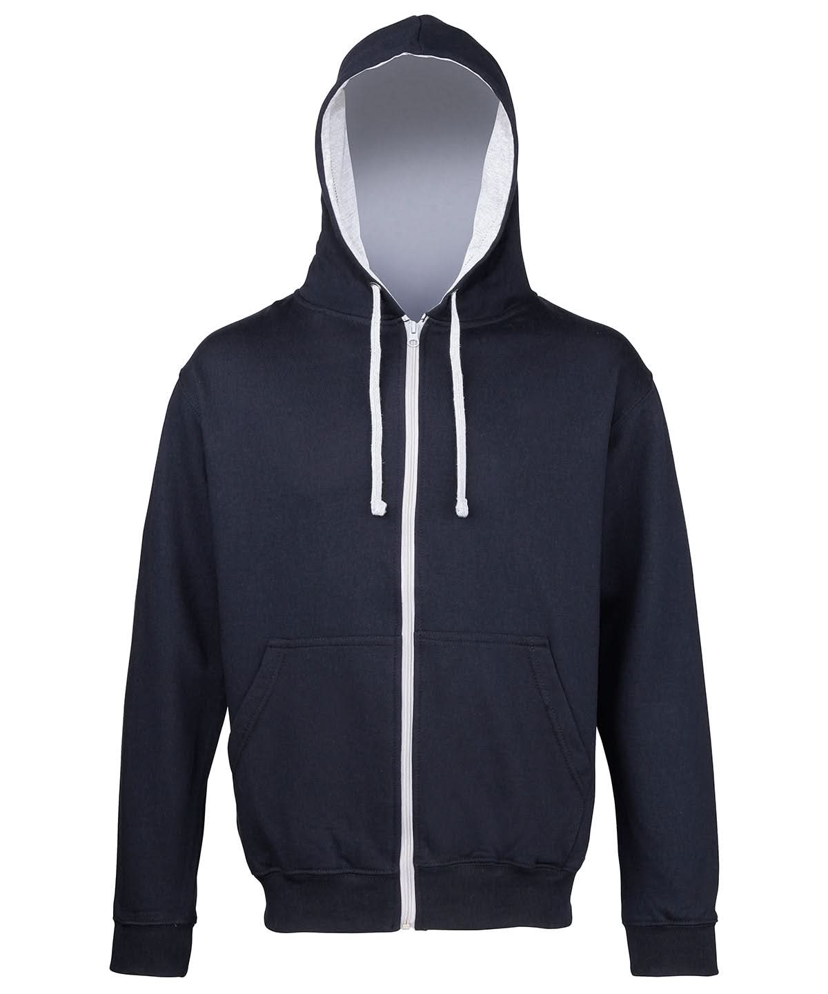 AWDis Just Hoods Varsity zoodie JH053 - New French Navy Heather Grey - Customisable Hoodies