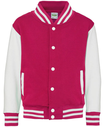 AWDis Just Hoods Kids varsity jacket JH43J - Hot Pink White - Customisable Jacket