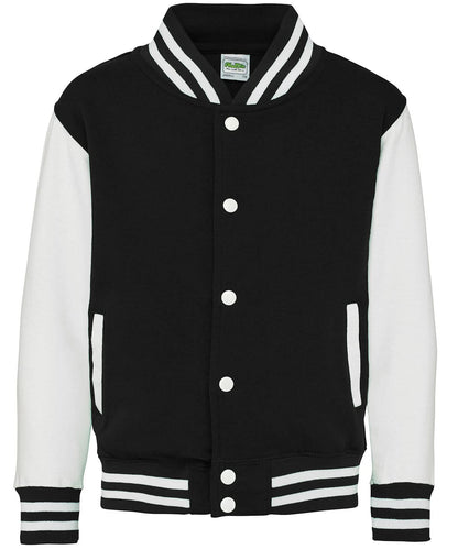 AWDis Just Hoods Kids varsity jacket JH43J - Jet Black White - Customisable Jacket