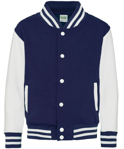 AWDis Just Hoods Kids varsity jacket JH43J - Oxford Navy White - Customisable Jacket