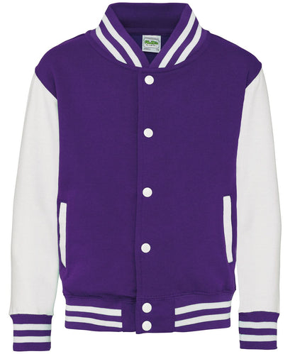 AWDis Just Hoods Kids varsity jacket JH43J - Purple White - Customisable Jacket