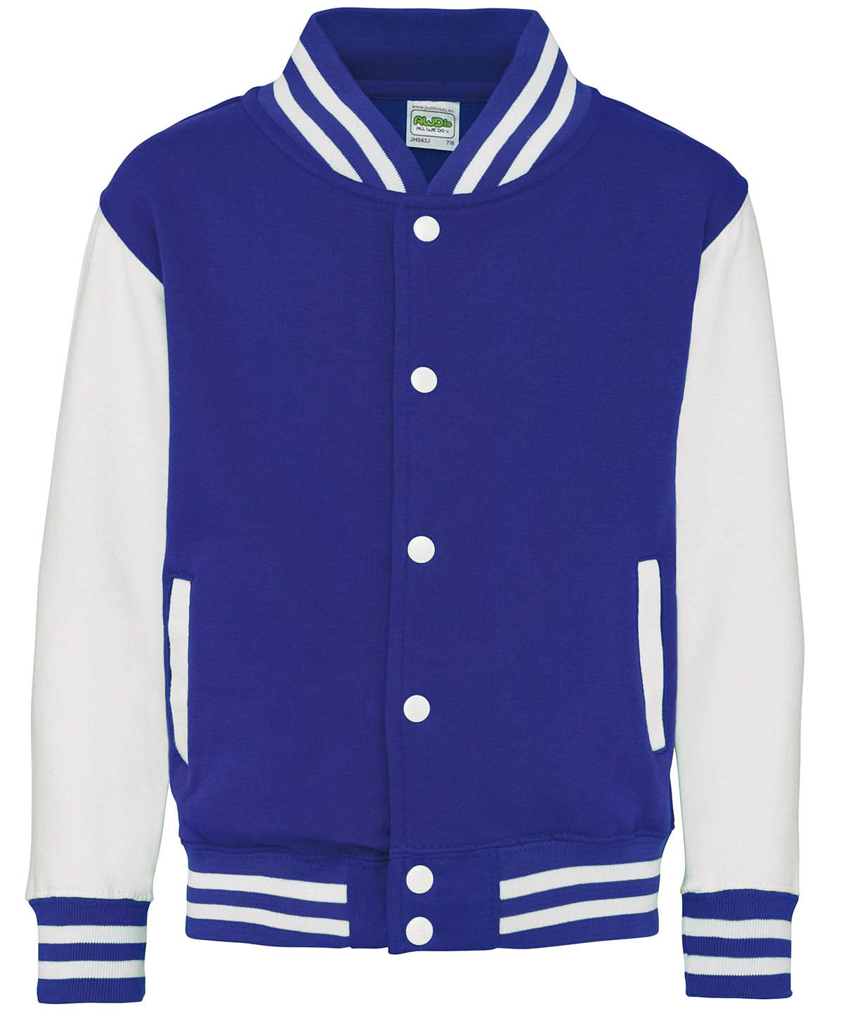 AWDis Just Hoods Kids varsity jacket JH43J - Royal Blue White - Customisable Jacket