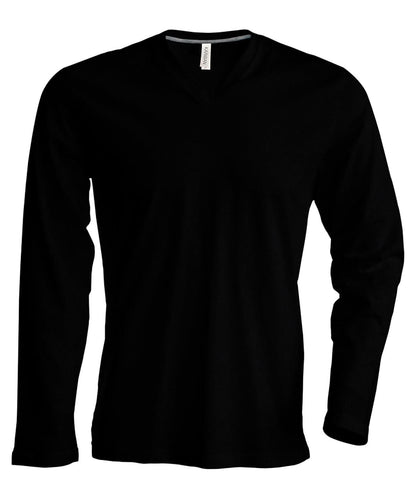Kariban Mens long sleeved V neck T shirt KB358 - Black - Customisable T-Shirt