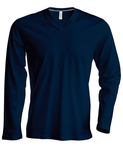 Kariban Mens long sleeved V neck T shirt KB358 - Navy - Customisable T-Shirt