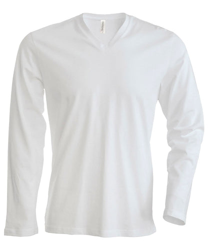 Kariban Mens long sleeved V neck T shirt KB358 - White - Customisable T-Shirt