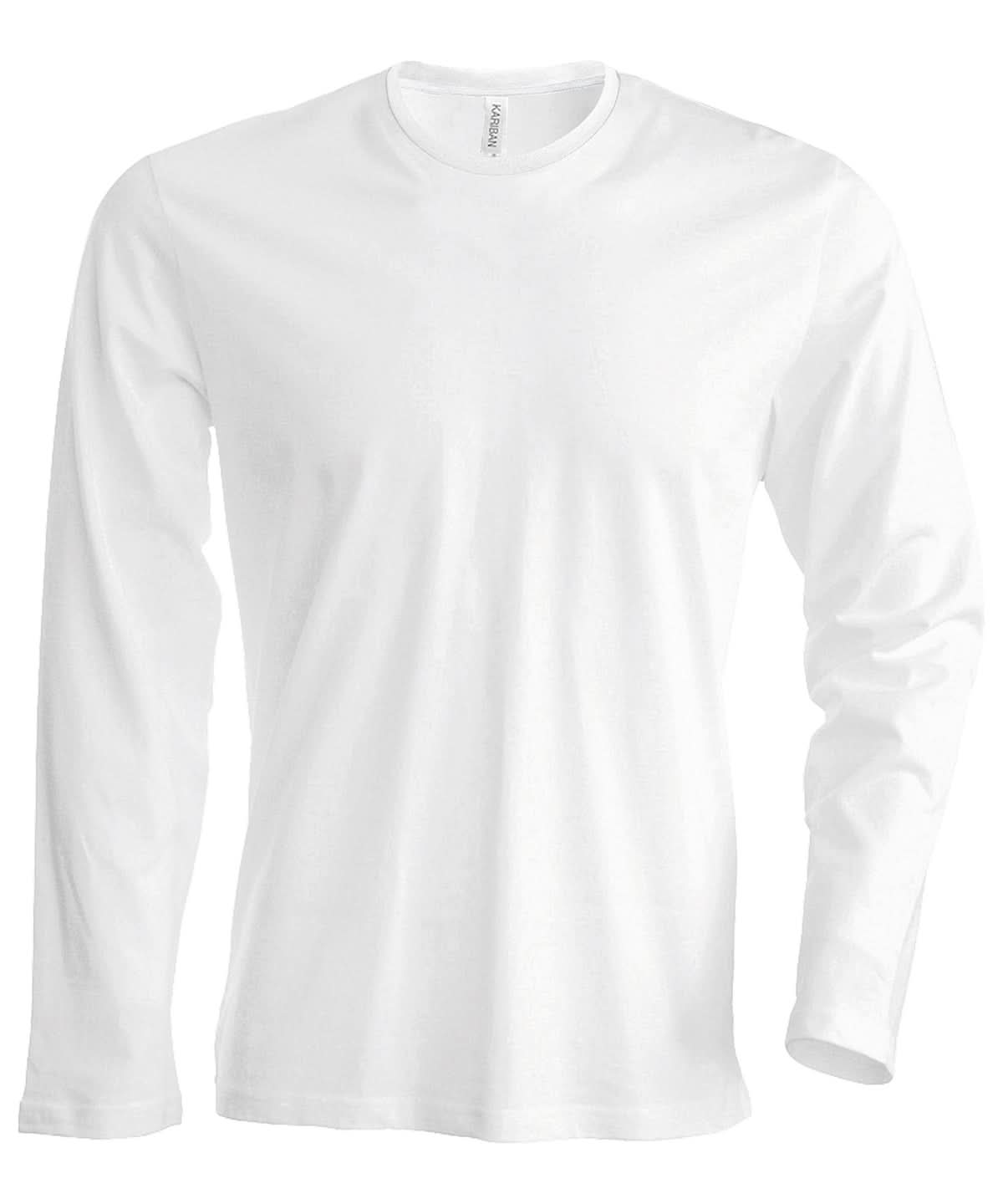Kariban Mens long sleeved crew neck T shirt KB359 - White - Customisable T-Shirt