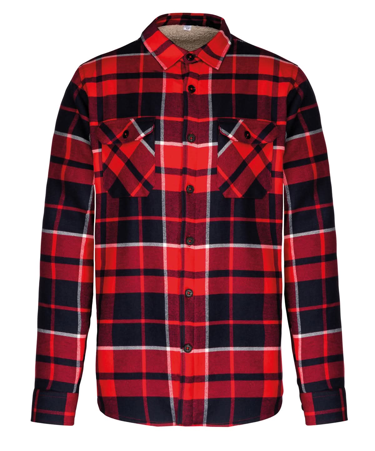 Kariban Sherpa lined checked shirt jacket KB579 - Red Navy - Customisable Jacket