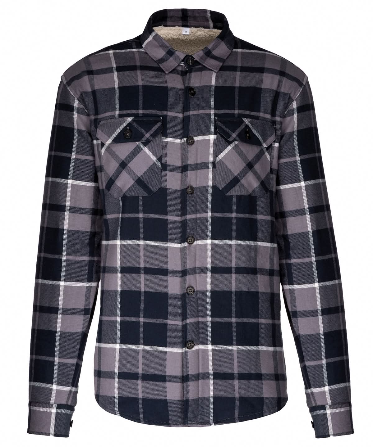 Kariban Sherpa lined checked shirt jacket KB579 - Storm Grey Navy - Customisable Jacket