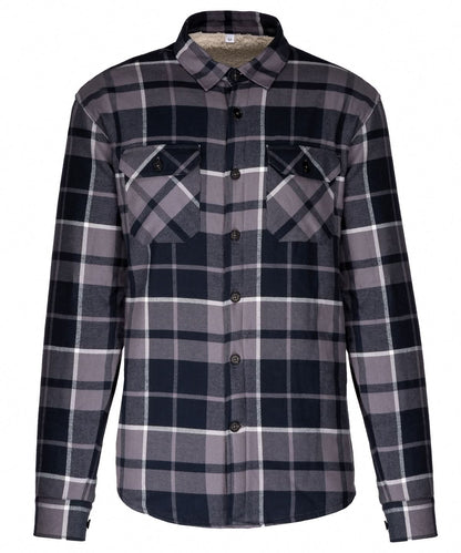 Kariban Sherpa lined checked shirt jacket KB579 - Storm Grey Navy - Customisable Jacket