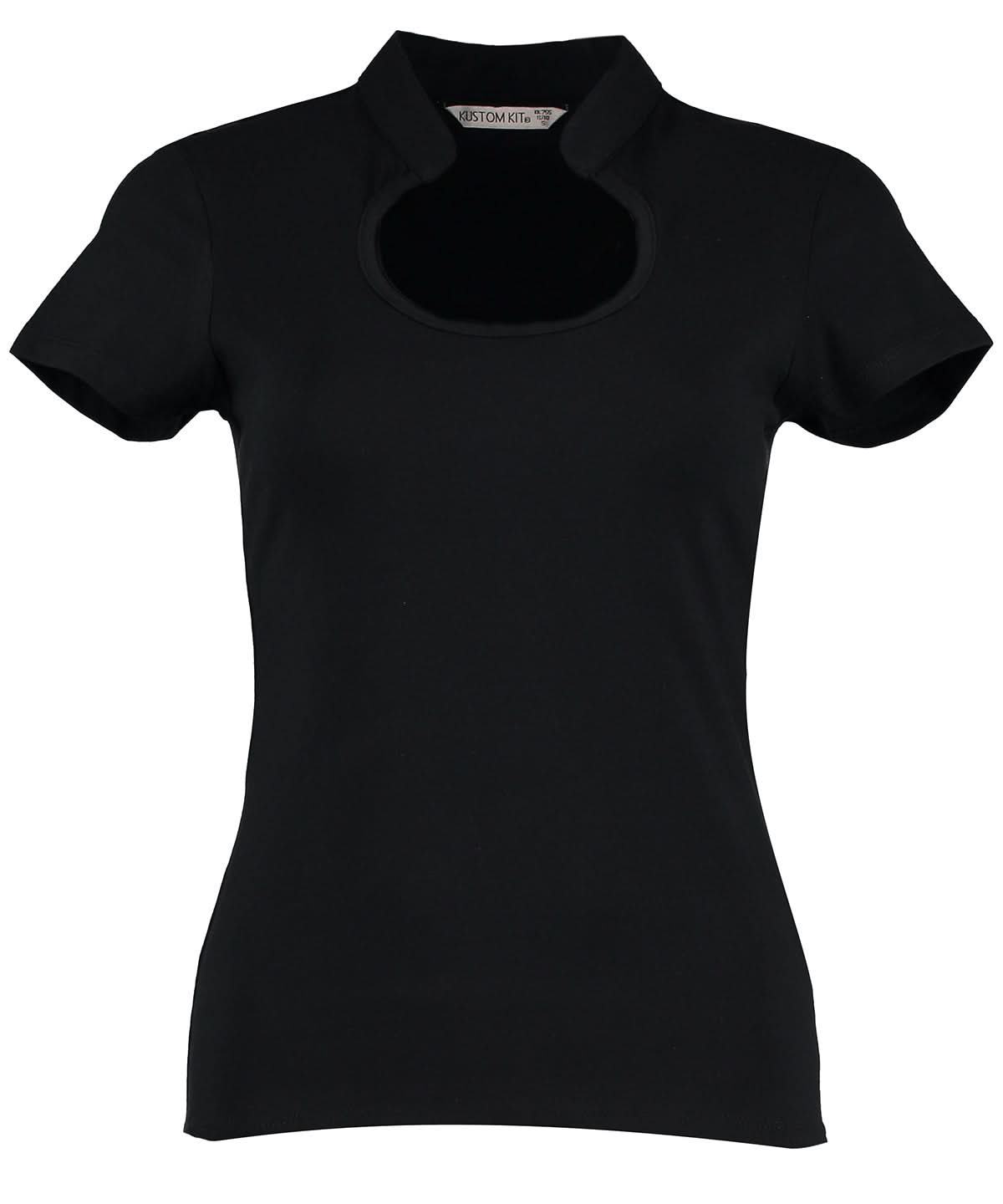 Kustom Kit Womens corporate top keyhole neck regular fit KK755 - Black - Customisable T-Shirt