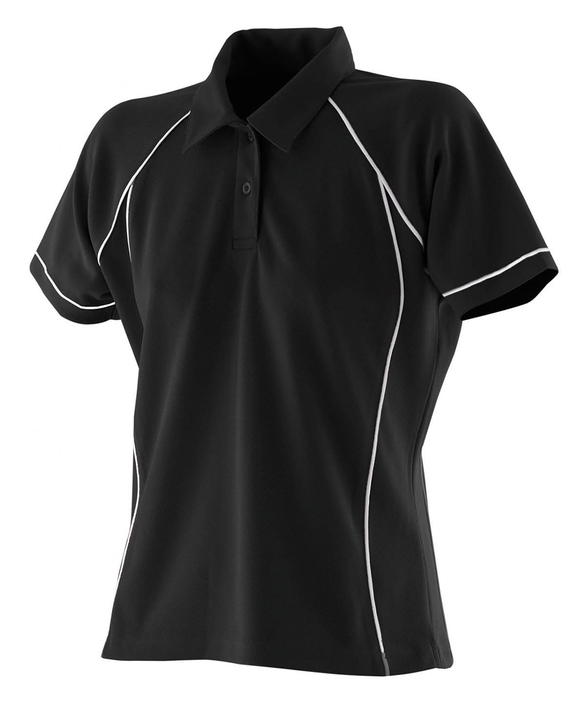 Finden &amp; Hales Finden Hales Womens piped performance polo LV371 - Black White - Customisable Polos