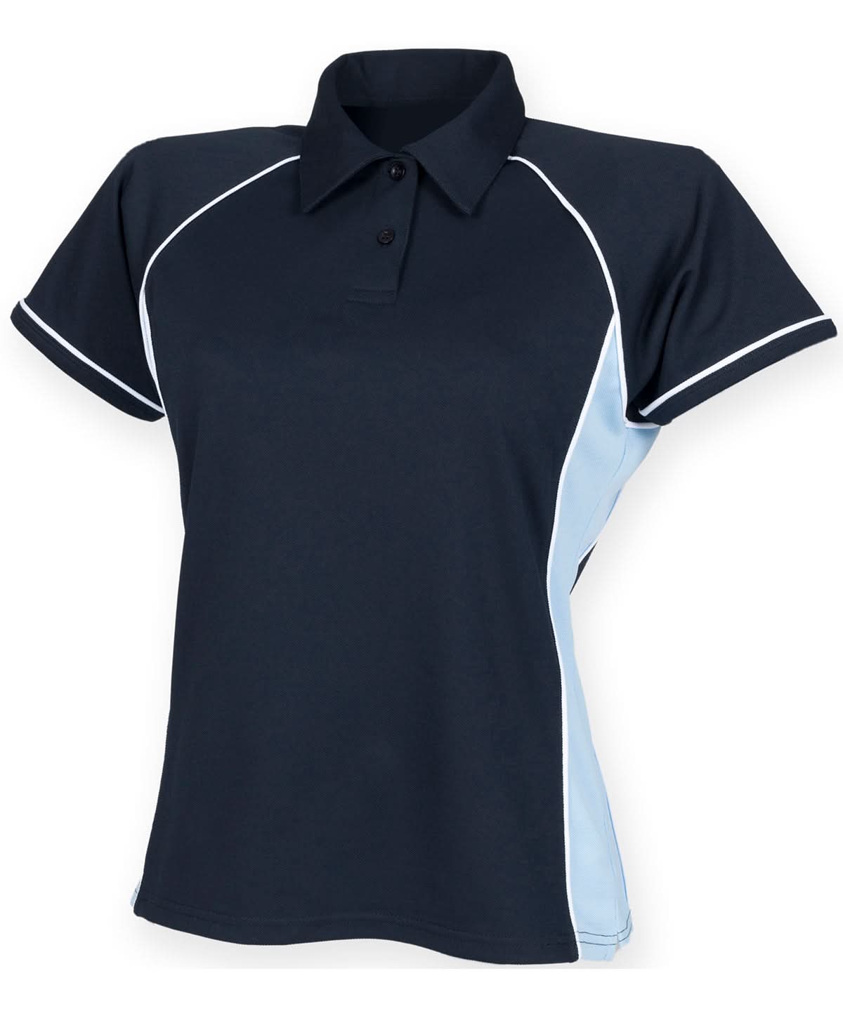 Finden &amp; Hales Finden Hales Womens piped performance polo LV371 - Navy Sky White - Customisable Polos