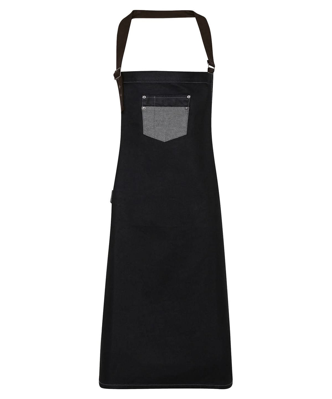 Premier Division waxed look denim bib apron with faux leather PR136 - Black Denim One size - Customisable Apron