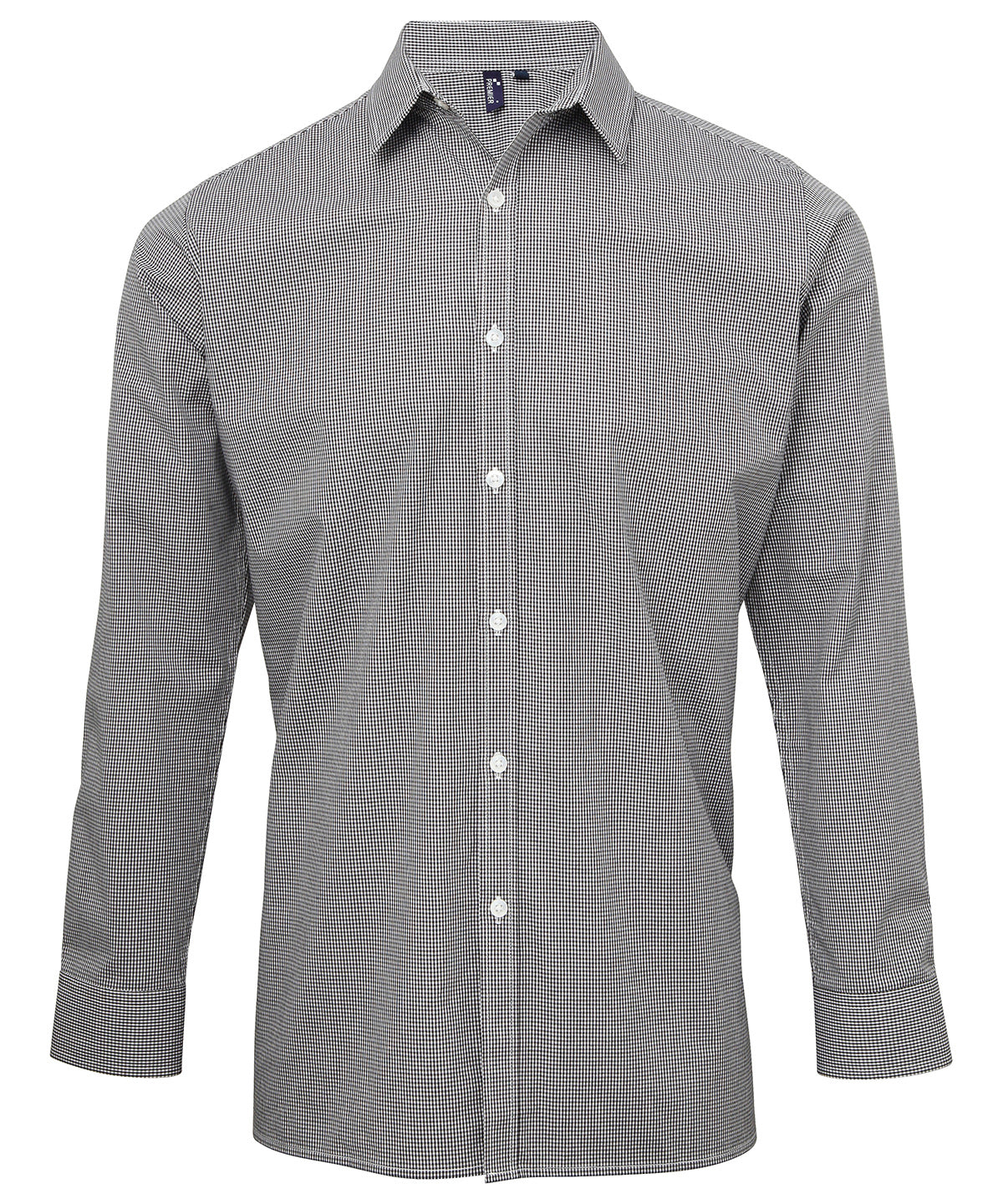 Microcheck (Gingham) long sleeve cotton shirt - PR220 - Black White - Customisable Shirts