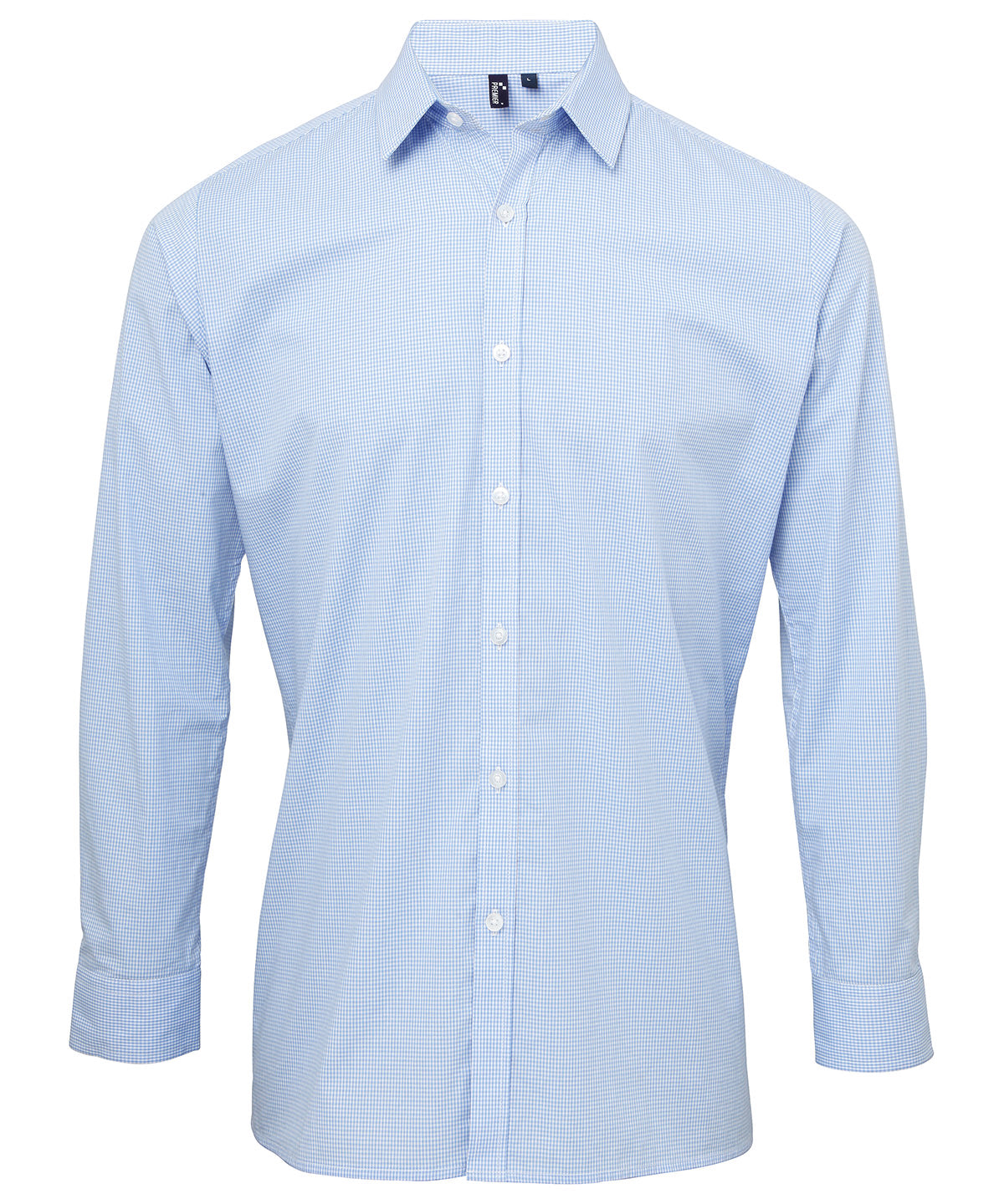 Microcheck (Gingham) long sleeve cotton shirt - PR220 - Light Blue White - Customisable Shirts