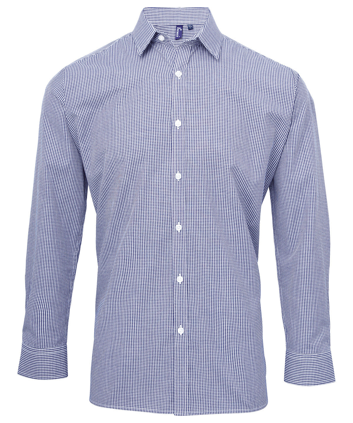 Microcheck (Gingham) long sleeve cotton shirt - PR220 - Navy White - Customisable Shirts