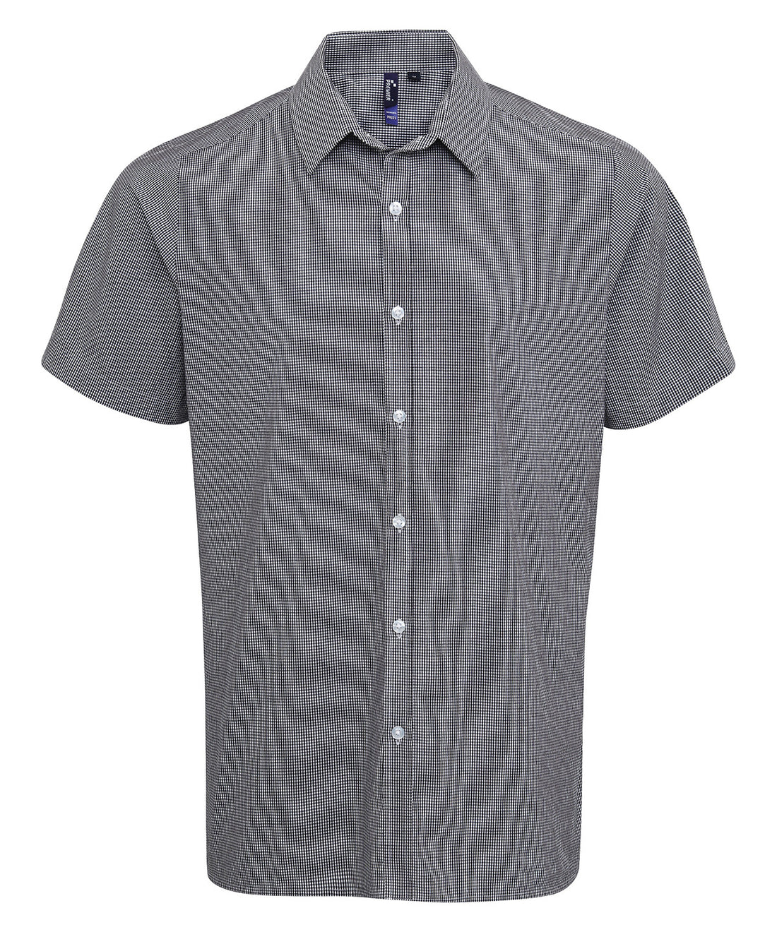 Microcheck (Gingham) short sleeve cotton shirt - PR221 - Black White - Customisable Shirts