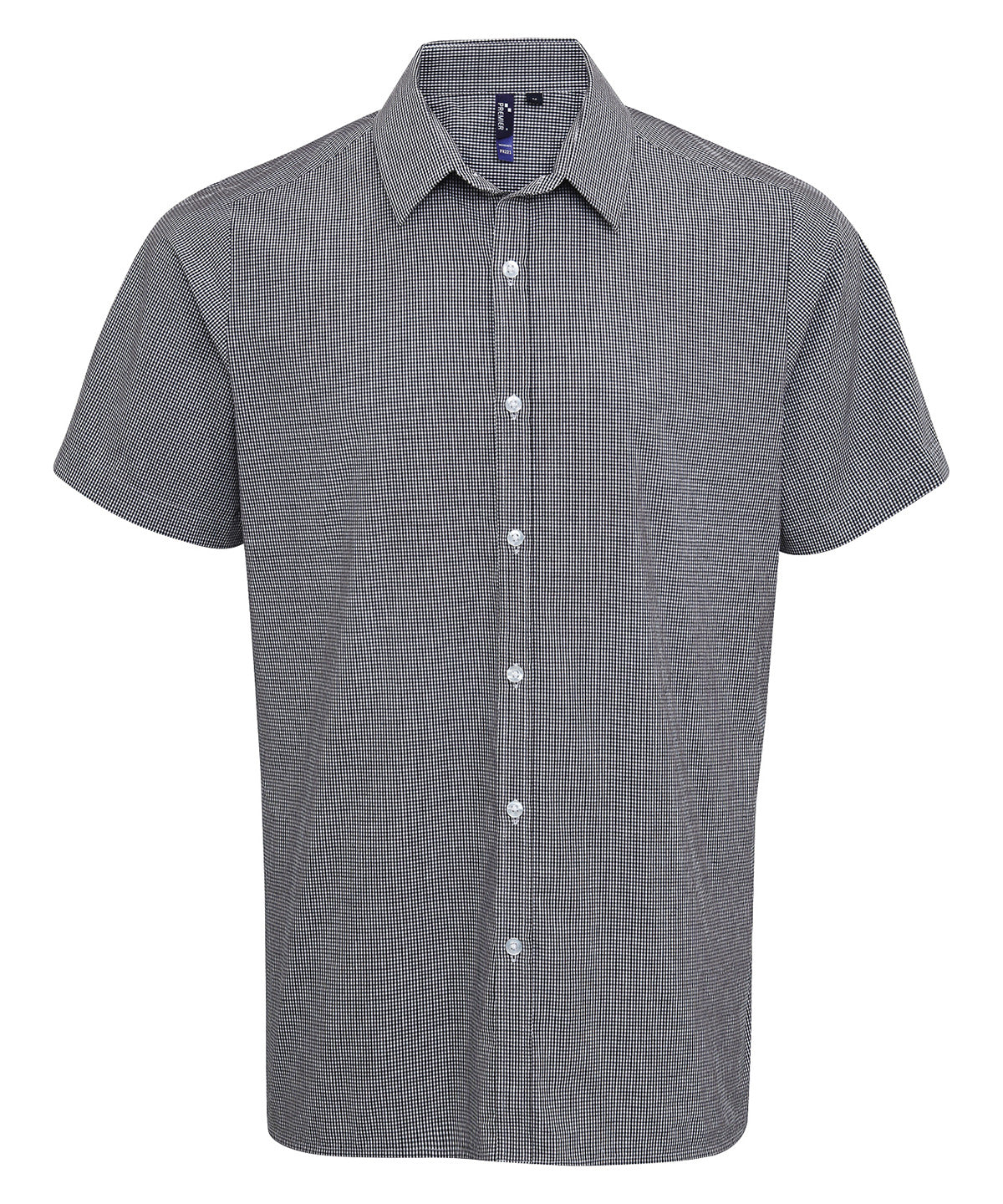 Microcheck (Gingham) short sleeve cotton shirt - PR221 - Black White - Customisable Shirts