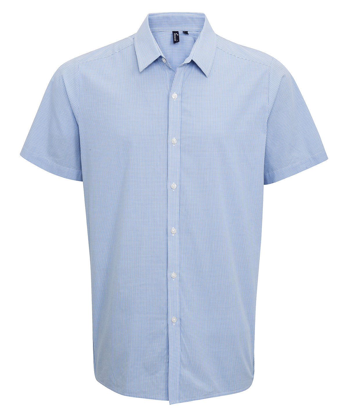 Microcheck (Gingham) short sleeve cotton shirt - PR221 - Light Blue White - Customisable Shirts
