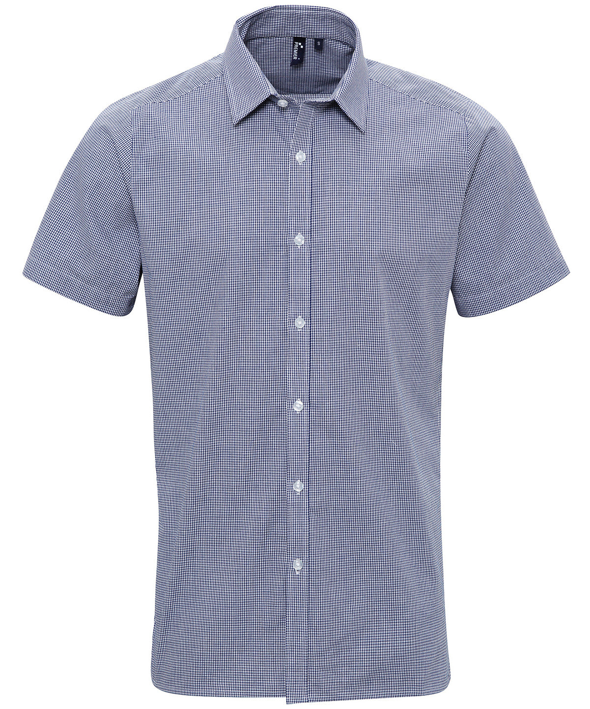 Microcheck (Gingham) short sleeve cotton shirt - PR221 - Navy White - Customisable Shirts