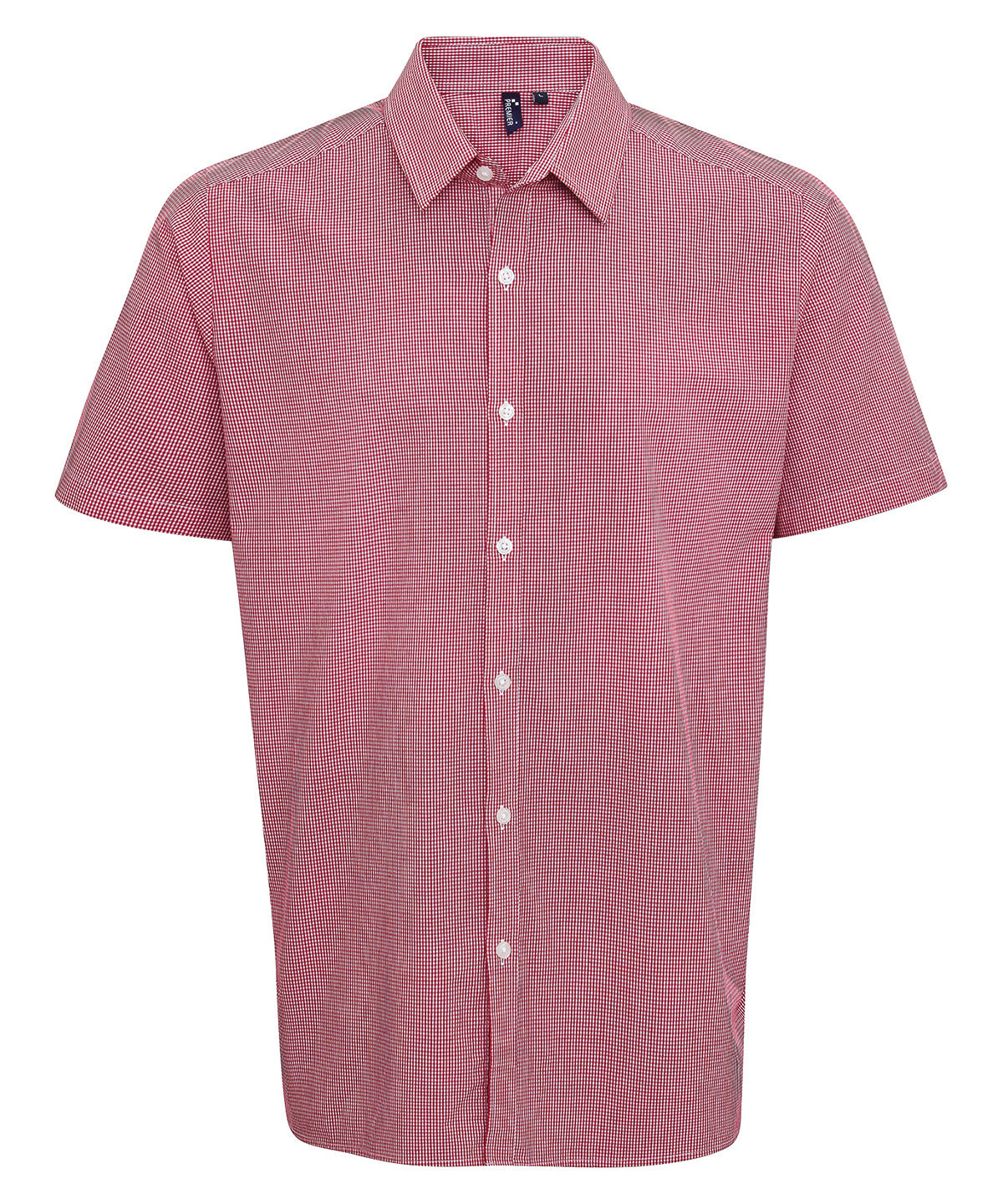 Microcheck (Gingham) short sleeve cotton shirt - PR221 - Red White - Customisable Shirts