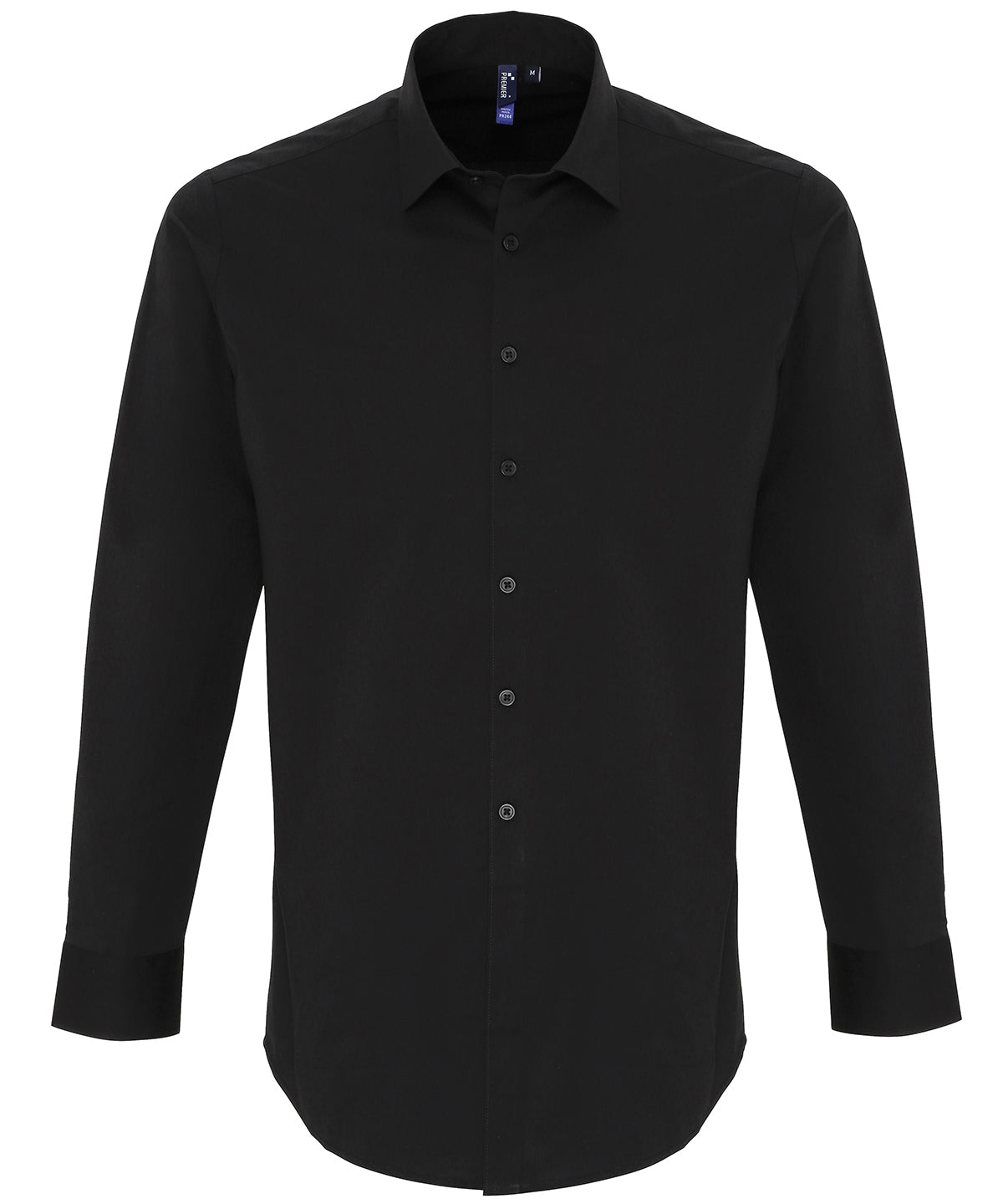 Stretch fit cotton poplin long sleeve shirt - PR244 - Black - Customisable Shirts