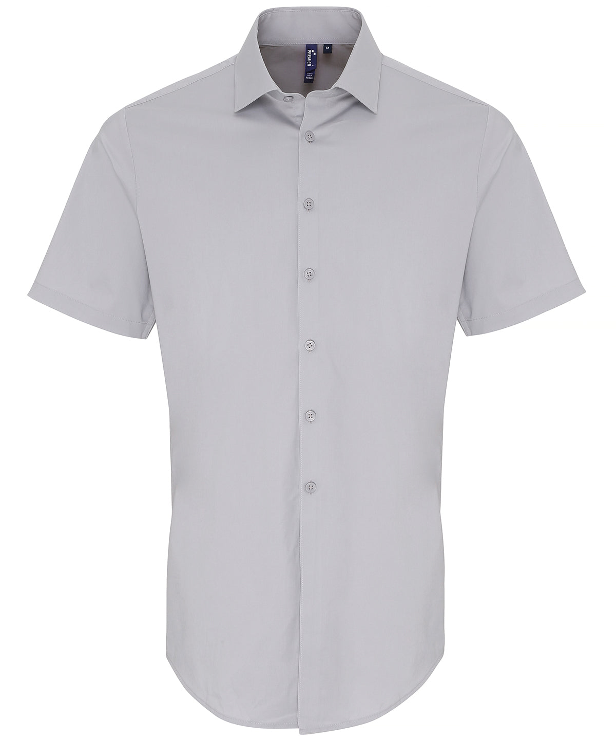 Stretch fit cotton poplin short sleeve shirt - PR246 - Silver - Customisable Shirts